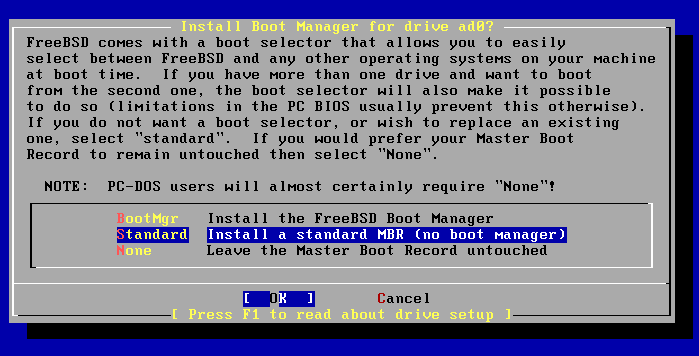 Sysinstall Boot Manager Menu